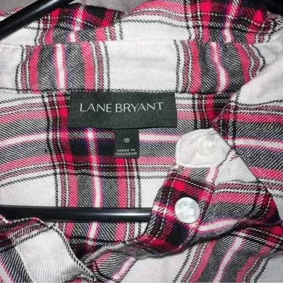 EUC Lane Bryant Flannel Shirt Dress Size 18 Tunic Plaid Knotted Front High Low - Picture 4 of 6